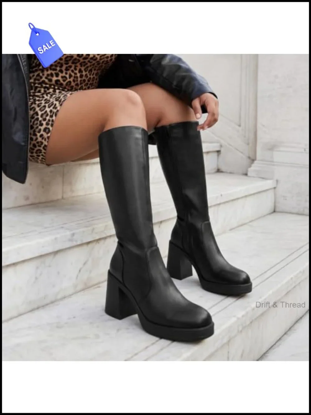 Knee High Boots Women Wide Calf Platform Boots with Side Zipper